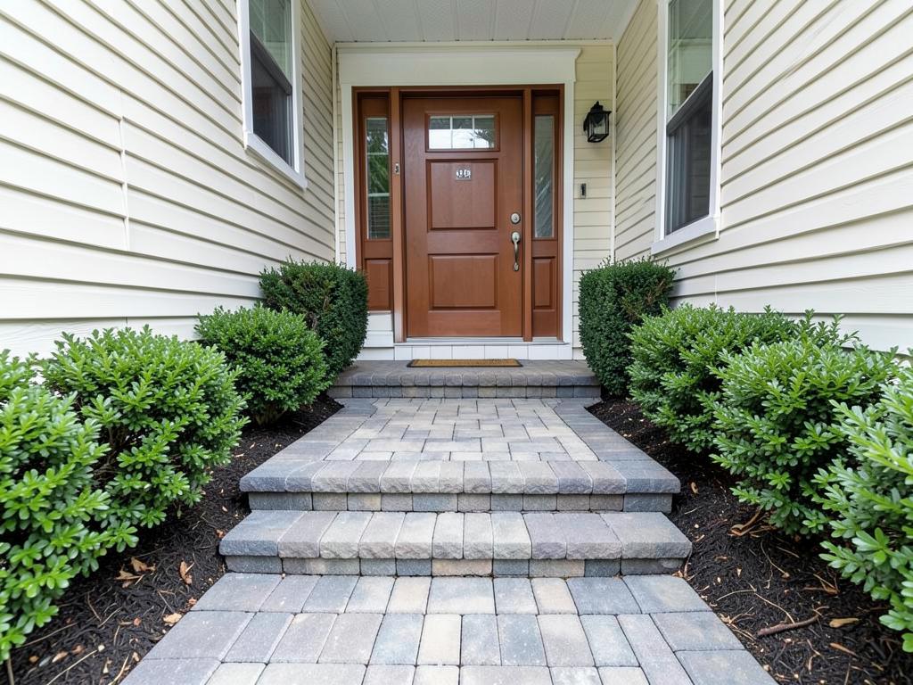 New interlocking paver walkway leading to a front door